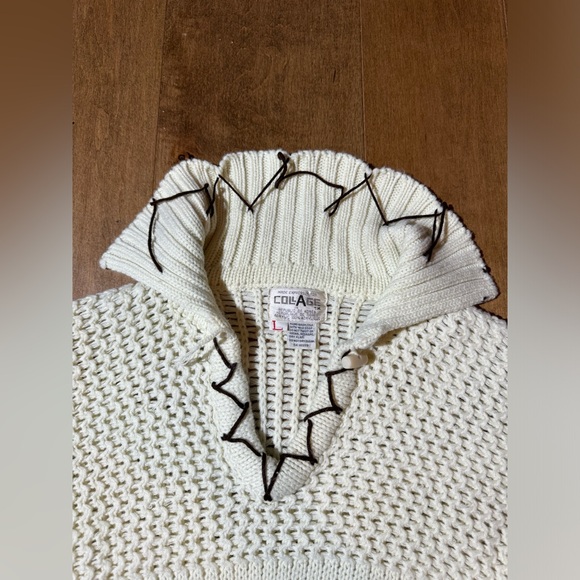 Vintage‎ Collage Knit Sweater Embroidered Bird Flowers Collared Women’s Large - Picture 4 of 4